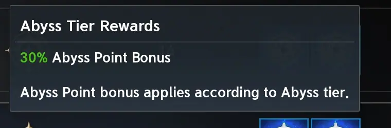 Second tooltip showing a 30 percent abyss point bonus