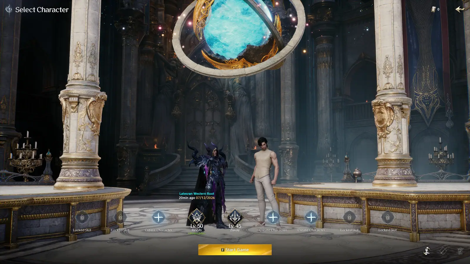 Character selection showing the playable classes