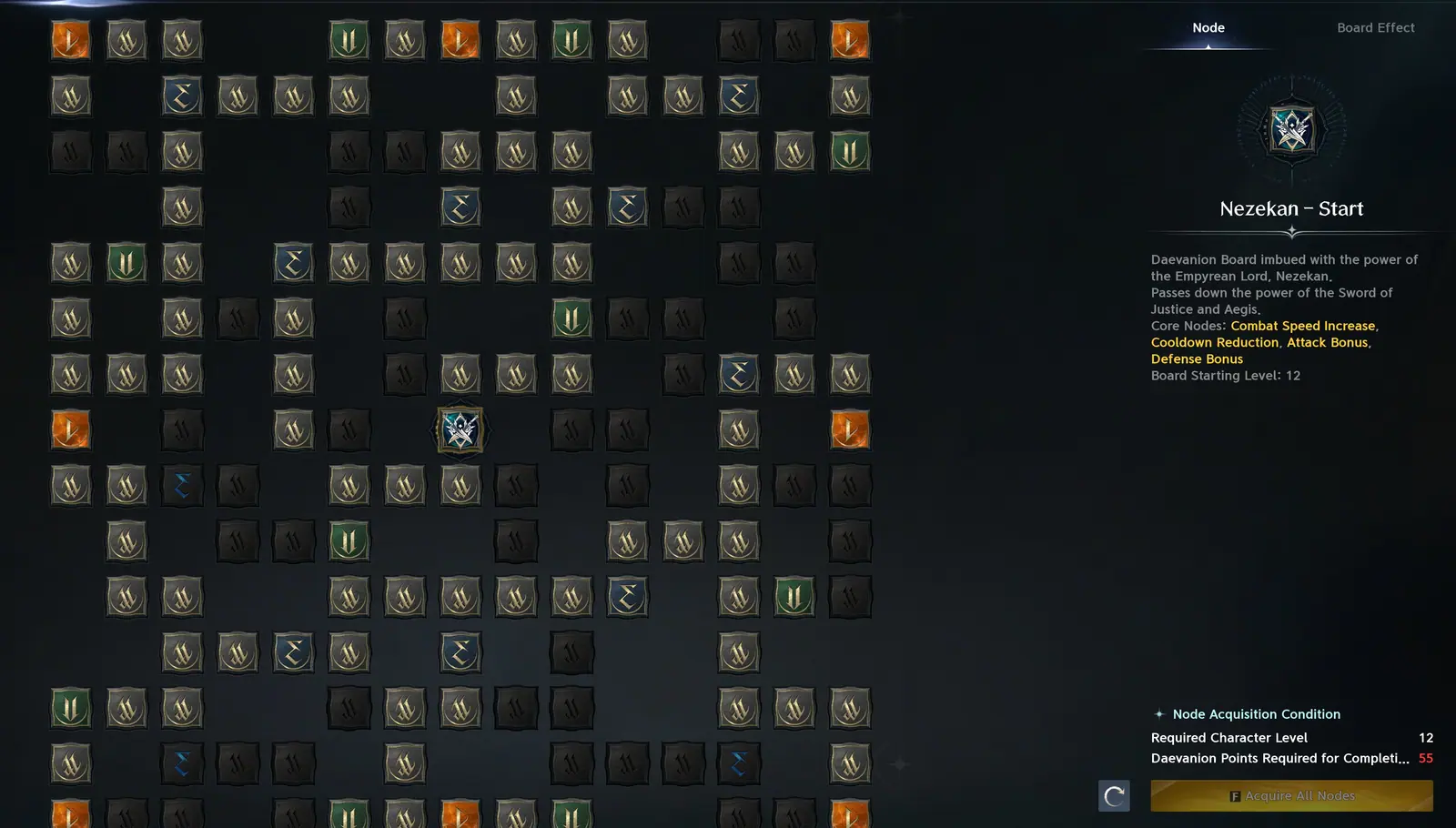 Daevanion board showing the node web of one Empyrean Lord
